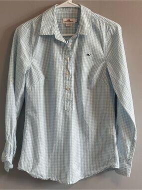 Vineyard Vines Women’s Size 4 Blue Gingham Cotton Popover Shirt Whale Logo